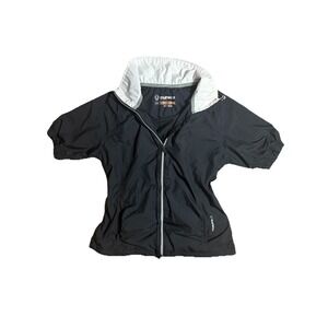 Sunice Black Short Sleeve Zip Drawstring Windbreak Workout Sweat Jacket Womens M
